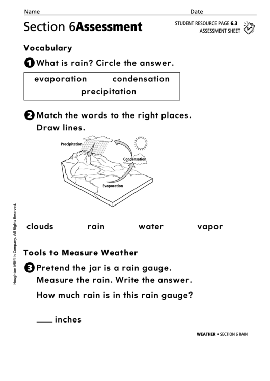 Section 6 Assessment Rain Geography Worksheet Printable pdf