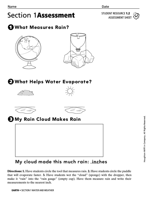 Section 1 Assessment Water And Weather Geography Worksheet Printable pdf