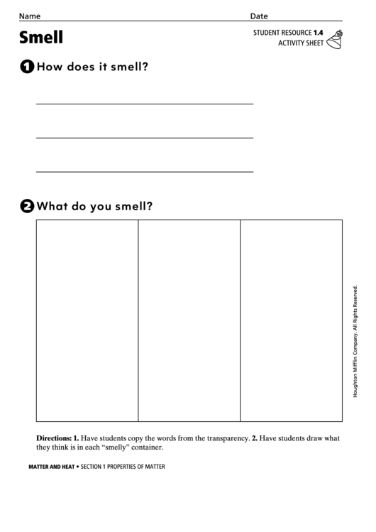 Smell Activity Sheet Printable pdf