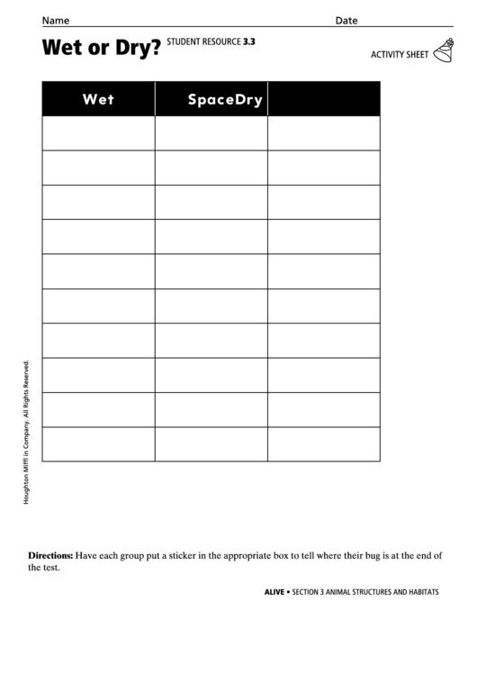 Wet Or Dry Activity Sheet Printable pdf