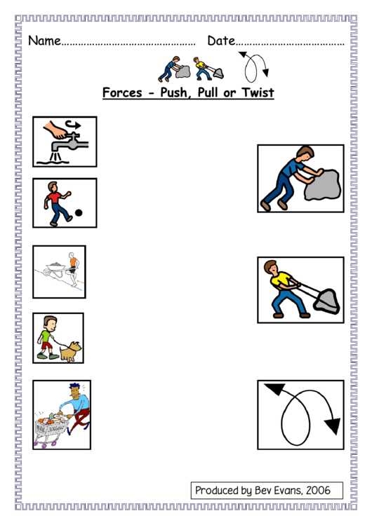 Forces - Push, Pull Or Twist Worksheet Template Printable pdf