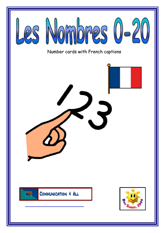 Number Chart With French Captions - 0-20 Printable pdf