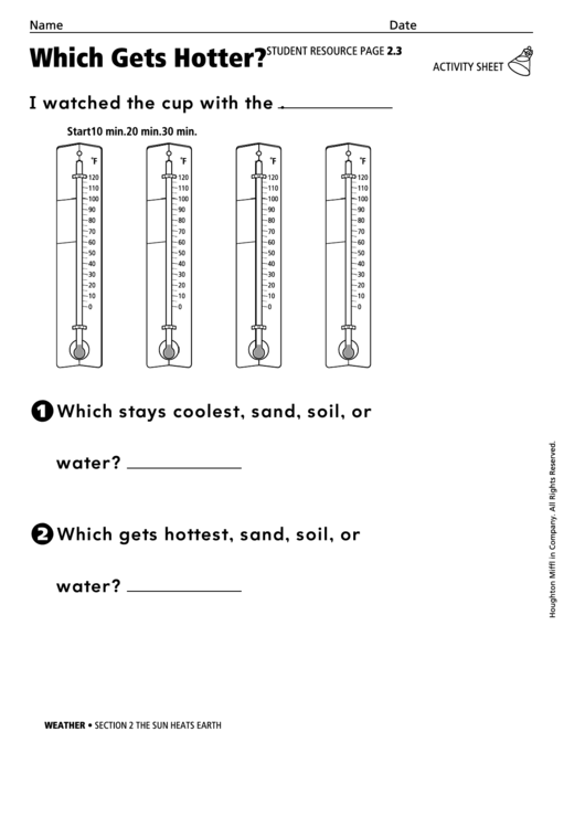 Which Gets Hotter Activity Sheet Printable pdf