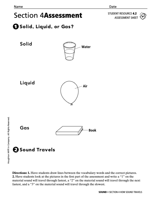 Solid, Liquid, Or Gas Sound Assessment Sheet Printable pdf