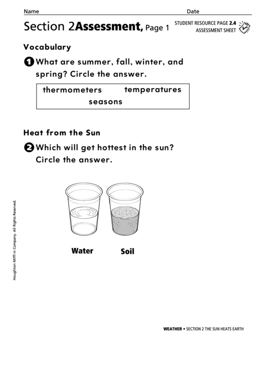 The Sun Heats Earth Weather Assessment Sheet Printable pdf