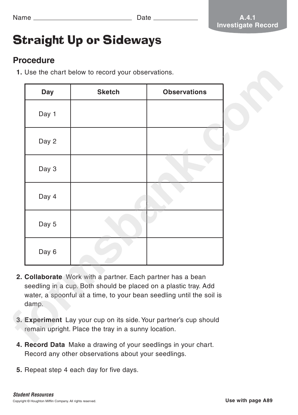 Straight Up Or Sideways Investigate Record Science Worksheet