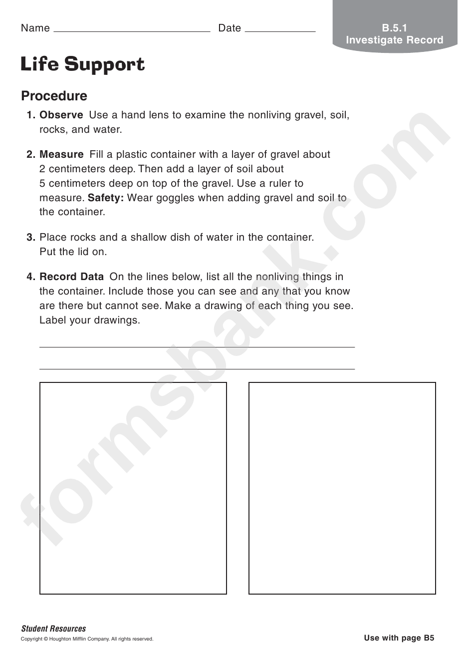 Life Support Investigate Record Science Worksheet
