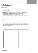 Life Support Investigate Record Science Worksheet Printable pdf
