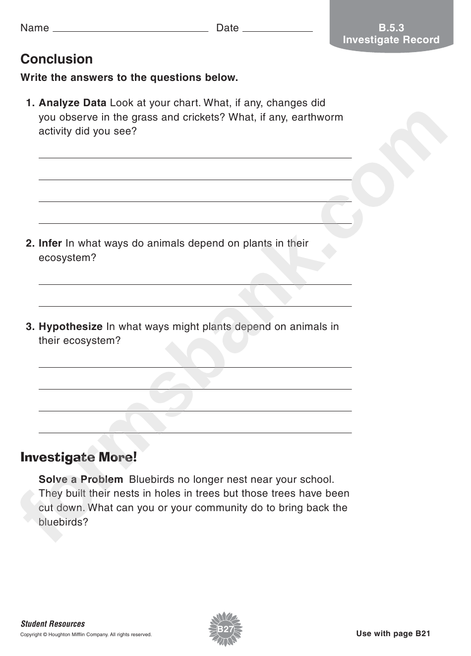 Organisms Interact Investigate Record Science Worksheet