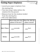Testing Paper Airplanes Activity Sheet