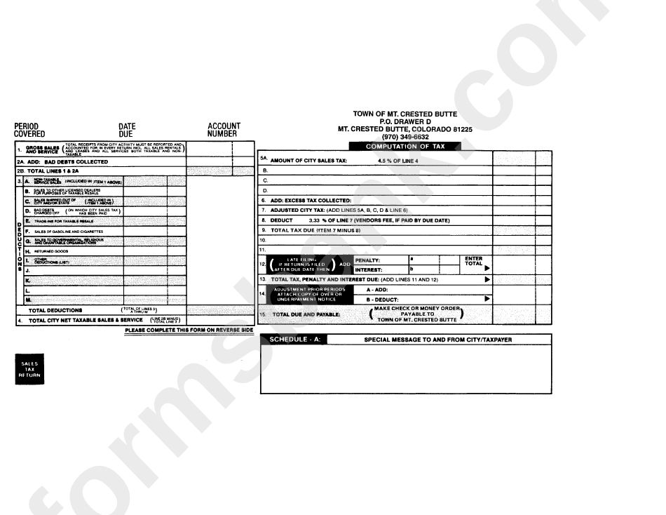 Sales Tax Return Town Of Mt. Crested Butte printable pdf download