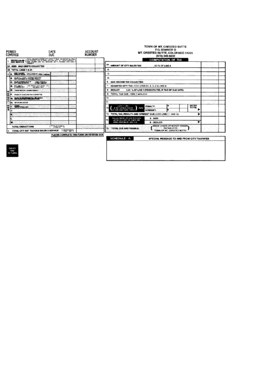 Sales Tax Return - Town Of Mt. Crested Butte Printable pdf