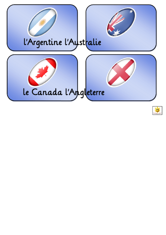Rugby World Cup Teams Flash Card Template In French - 2011 Printable pdf