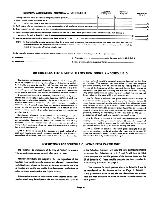 City Of Pontiac Income Tax Partnership Return Instructions For Form P-1065 Printable pdf