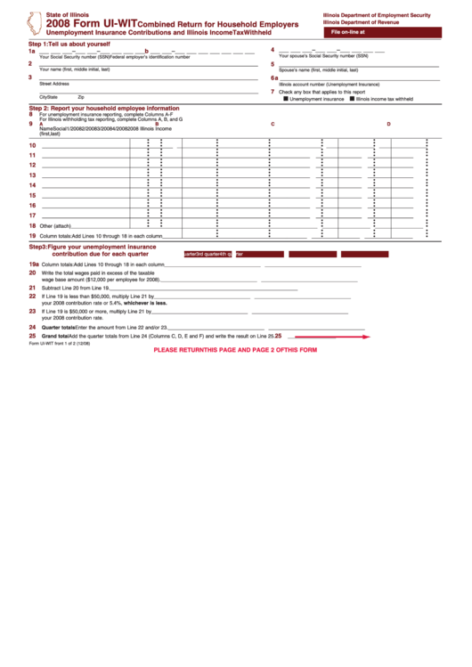 Fillable Form Ui-Wit - Combined Return For Household Employers - 2008 Printable pdf