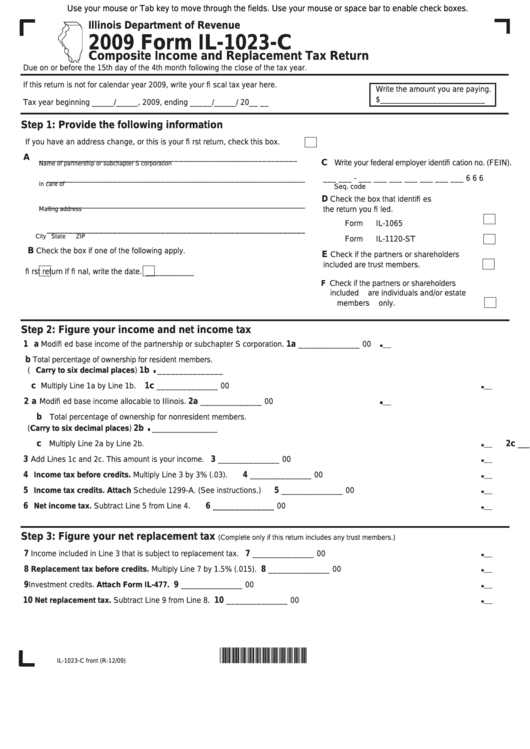 Fillable Form Il-1023-C - Composite Income And Replacement Tax Return - 2009 Printable pdf