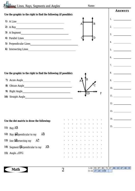 Analyzing Lines, Rays, Segments And Angles - Geometry Worksheet With Answers Printable pdf