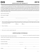 Form Dis - Kansas Certificate Of Disability - 2016
