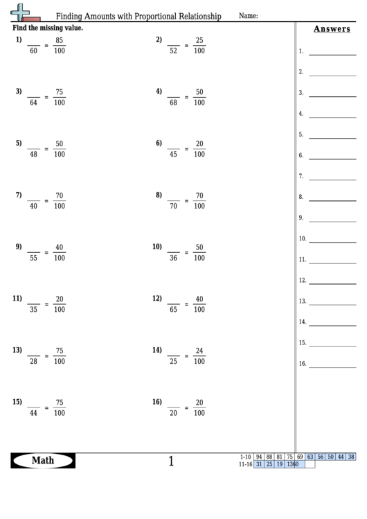 Finding Amounts With Proportional Relationship Proportions Worksheet With Answers Printable 