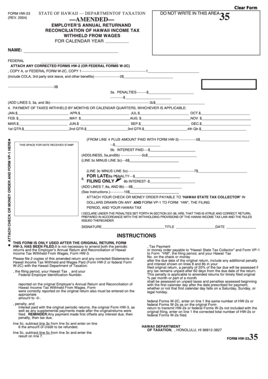 Fillable Form Hw-23 - Amended Employer