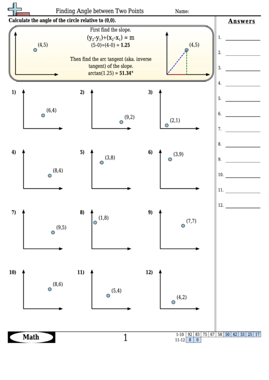 Finding Angle Between Two Points - Angle Worksheet With Answers Printable pdf