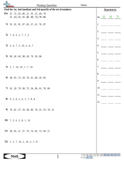 Finding Quartiles - Math Worksheet With Answers Printable pdf