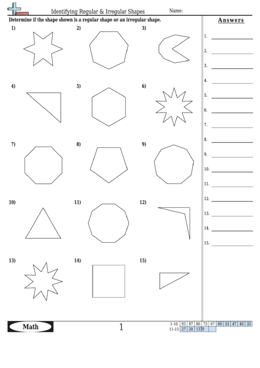 Identifying Regular And Irregular Shapes - Geometry Worksheet With Answers Printable pdf