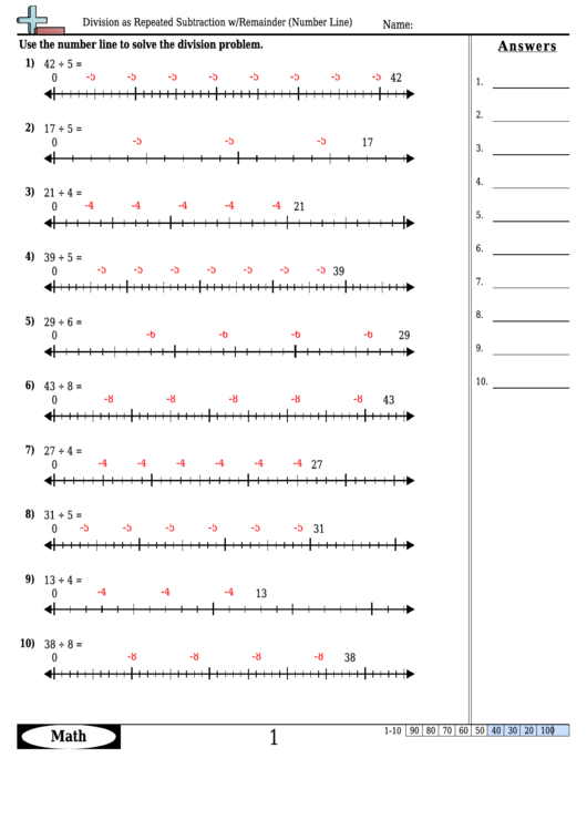 Division As Repeated Subtraction W/remained (Number Line) - Division ...