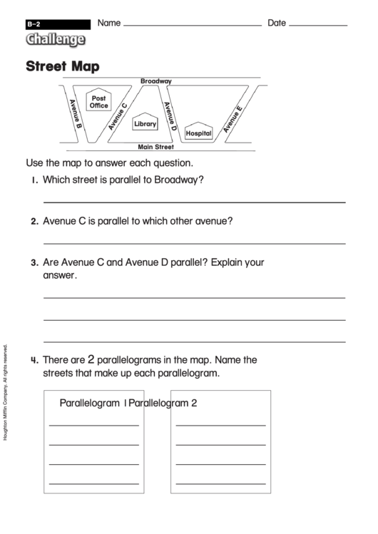 Street Map Challenge - Geometry Worksheet With Answers Printable pdf