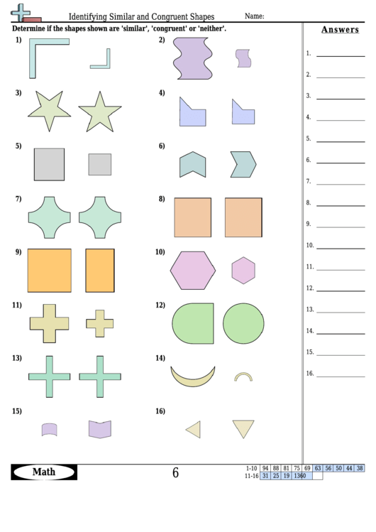 Identifying Similar And Congruent Shapes - Geometry Worksheet With Answers Printable pdf