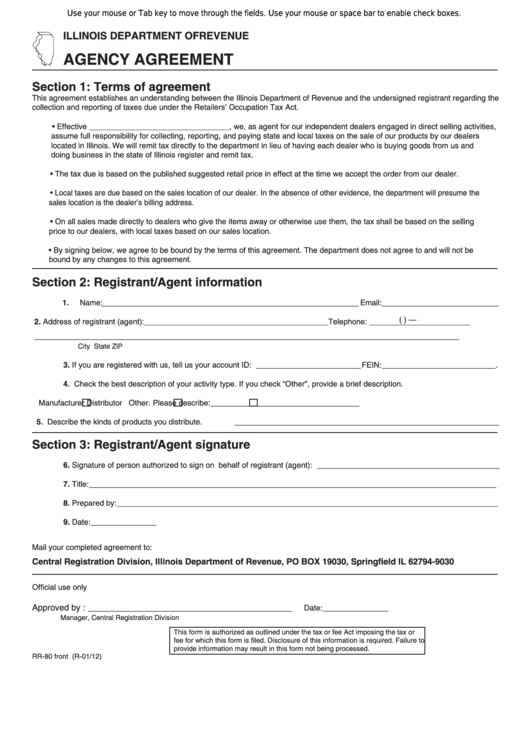 Fillable Form Rr-80 - Agency Agreement Printable pdf