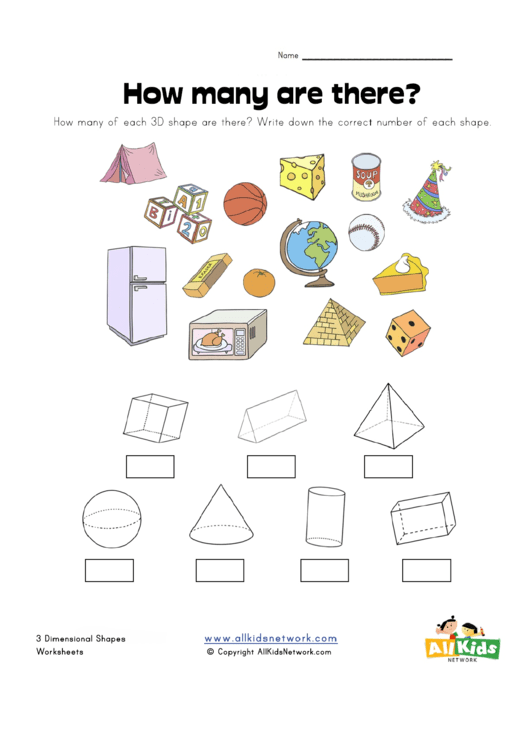 How Many Are There - 3 Dimensional Shapes Worksheet Printable pdf