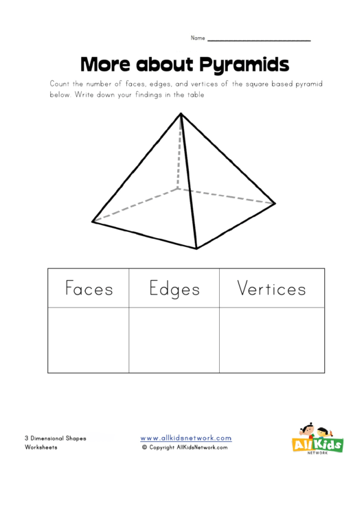 3 Dimensional Shapes Worksheet - Pyramid Printable pdf