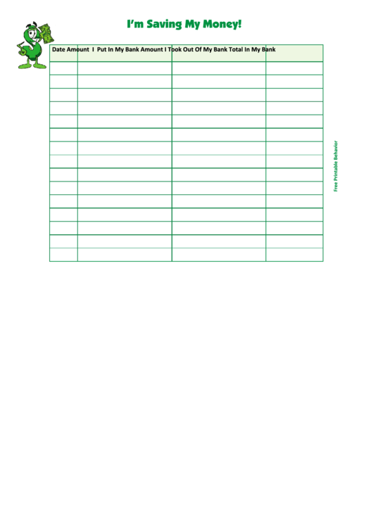 Money Savings Chart Printable pdf