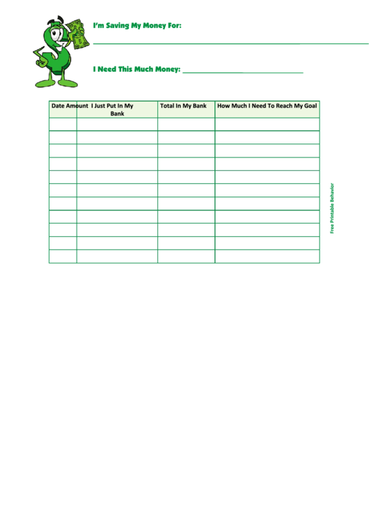 Save For Goal Money Savings Chart Printable pdf