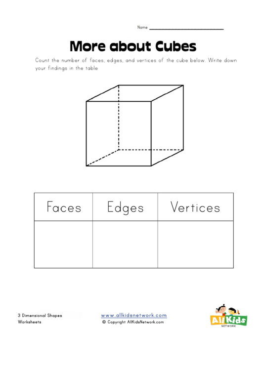 3 Dimensional Shapes Worksheet - Cube Printable pdf