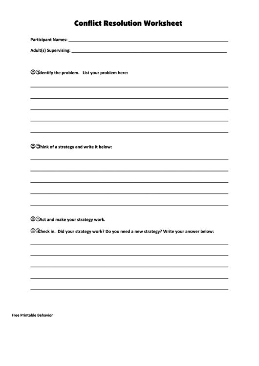 Conflict Resolution 2 Worksheet Template Printable pdf
