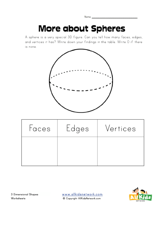 3 Dimensional Shapes Worksheet - Spheres Printable pdf