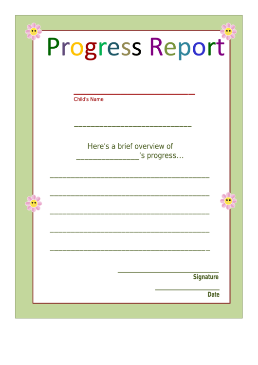 Fillable Progress Report Template Printable pdf