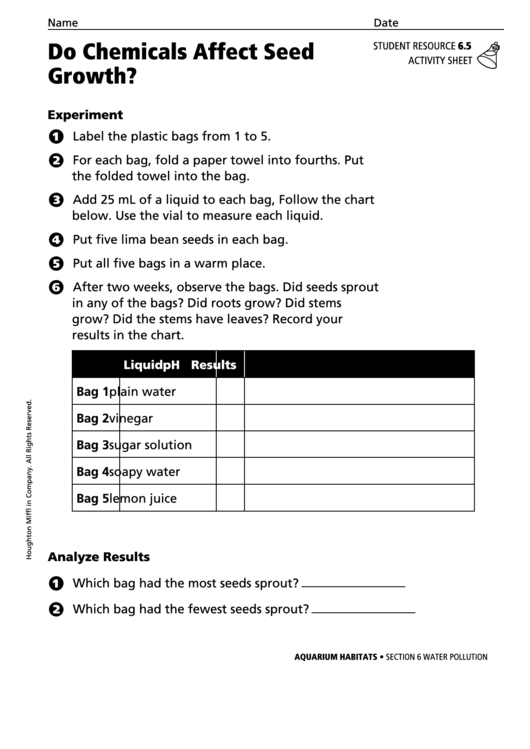 Do Chemicals Affect Seed Growth Biology Worksheet Printable pdf
