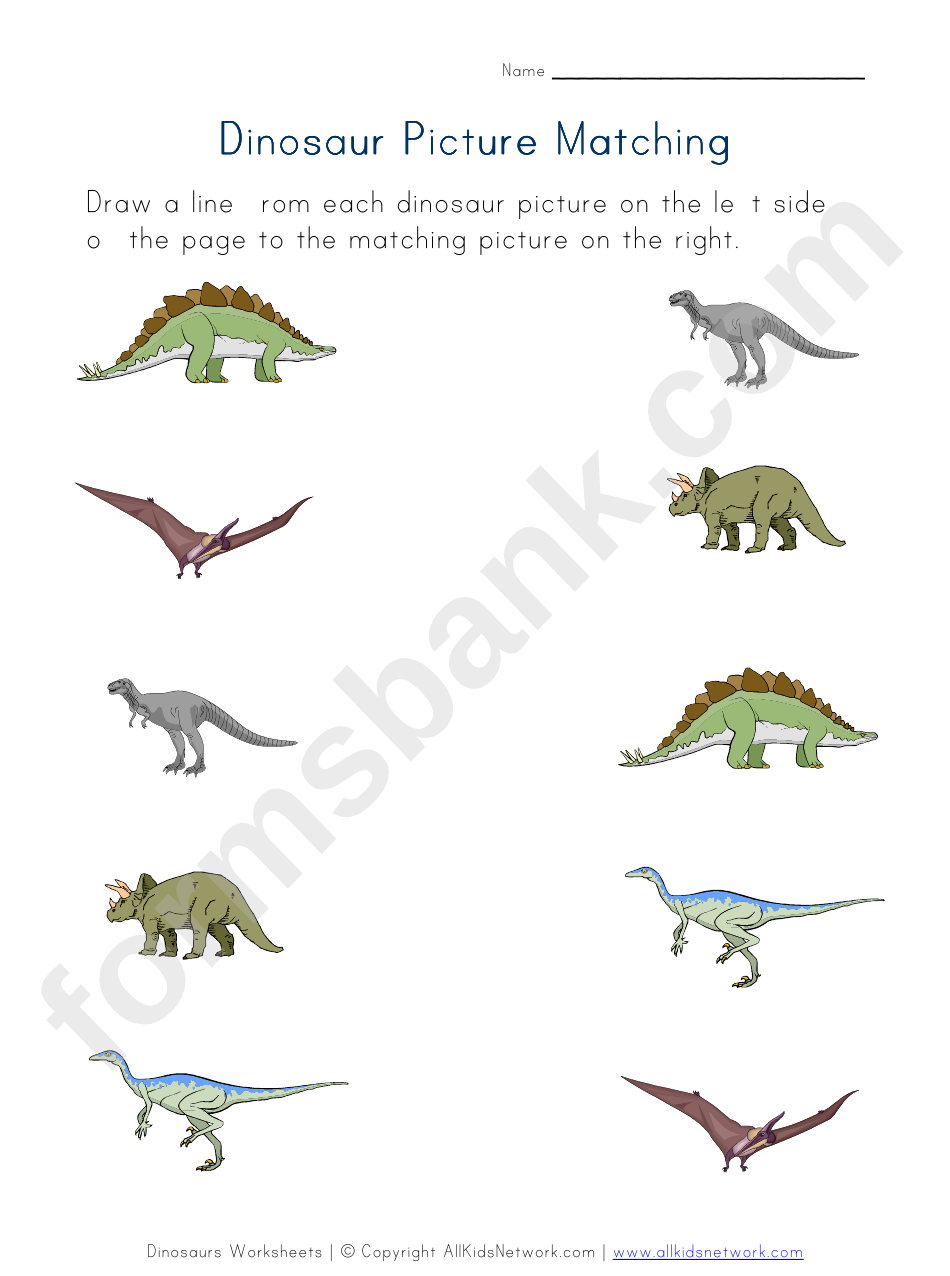 Dinosaur Picture Matching Worksheet