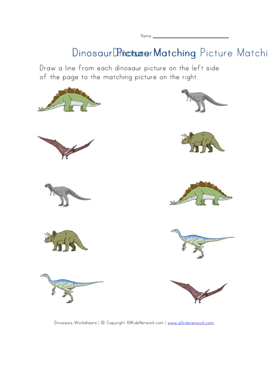 Dinosaur Picture Matching Worksheet Printable pdf