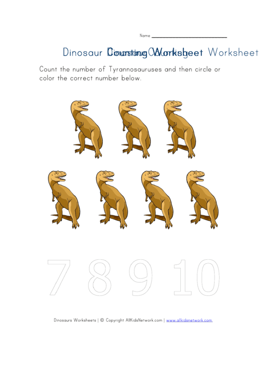 Dinosaur Counting Worksheet Printable pdf
