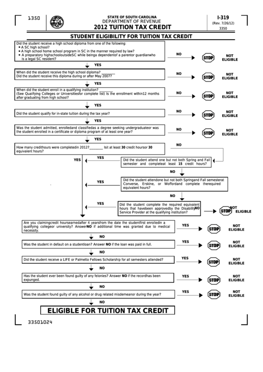 Fillable Form I-319 - Eligible For Tuition Tax Credit - 2012 Printable pdf