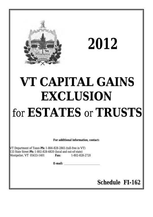 Schedule Fi-162 - Vermont Capital Gains Exclusion Calculation For Estates Or Trusts - 2012 Printable pdf