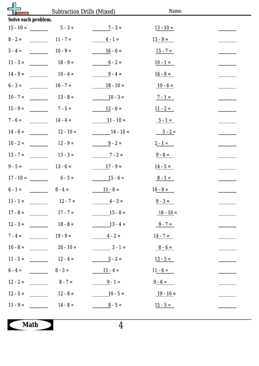 Subtraction Drills (Mixed) - Subtraction Worksheet With Answers ...