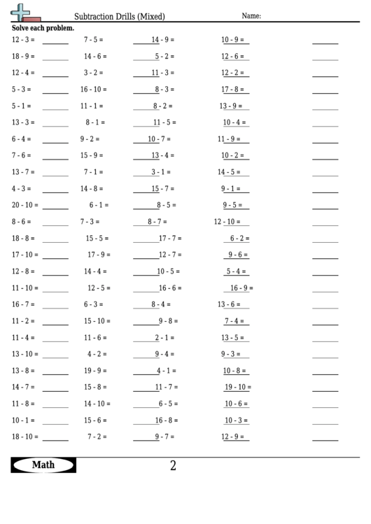 Subtraction Drills (mixed) - Subtraction Worksheet With Answers 