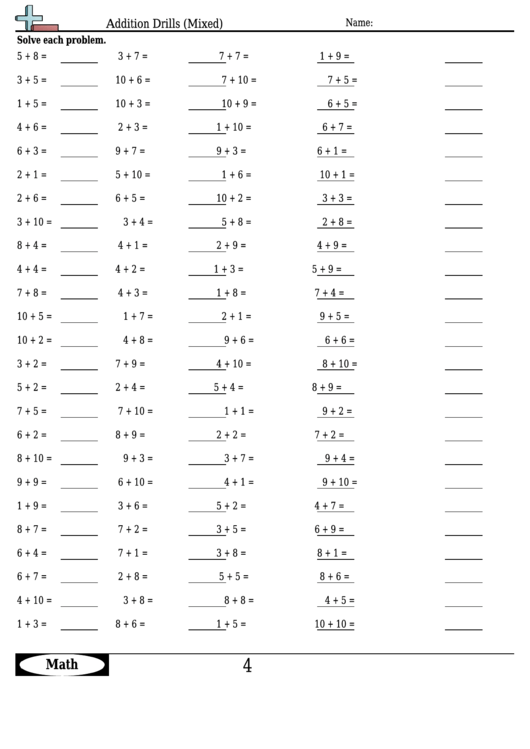 Addition Drills (mixed) - Addition Worksheet With Answers