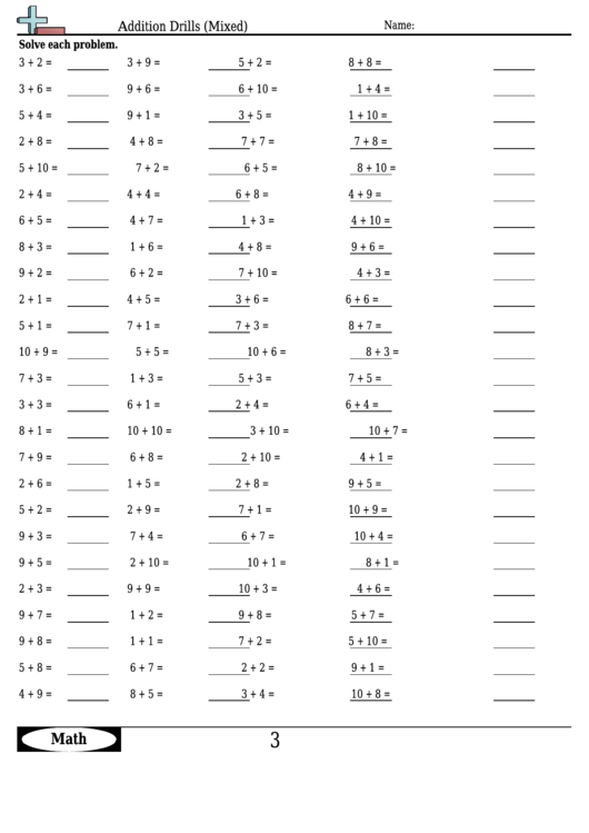 Addition Drills (Mixed) - Addition Worksheet With Answers Printable pdf