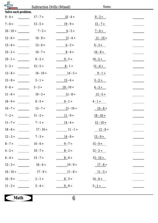 Subtraction Drills (Mixed) - Subtraction Worksheet With Answers ...